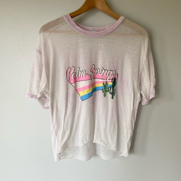 Urban Nation Palm Springs pink distressed style lightweight t-shirt top - Picture 1 of 10